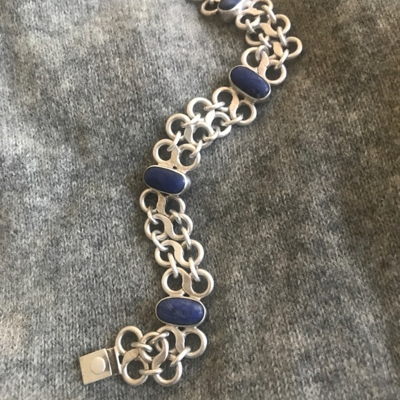 Lapis Lazuli Sterling Silver Infinity Link Bracelet. - Picture 2 of 3